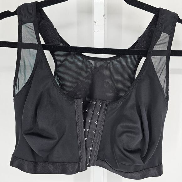 Womens Sz 2XL Front Clasp Minimizer Bra Black Sheer Compression - Picture 1 of 4